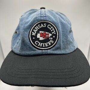 Vintage 1990s Kansas City Chiefs Denim Hat Cap Pro Line Logo KC NFL Strap Back